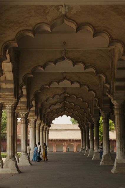 A long walkway at the Agra Fort.  